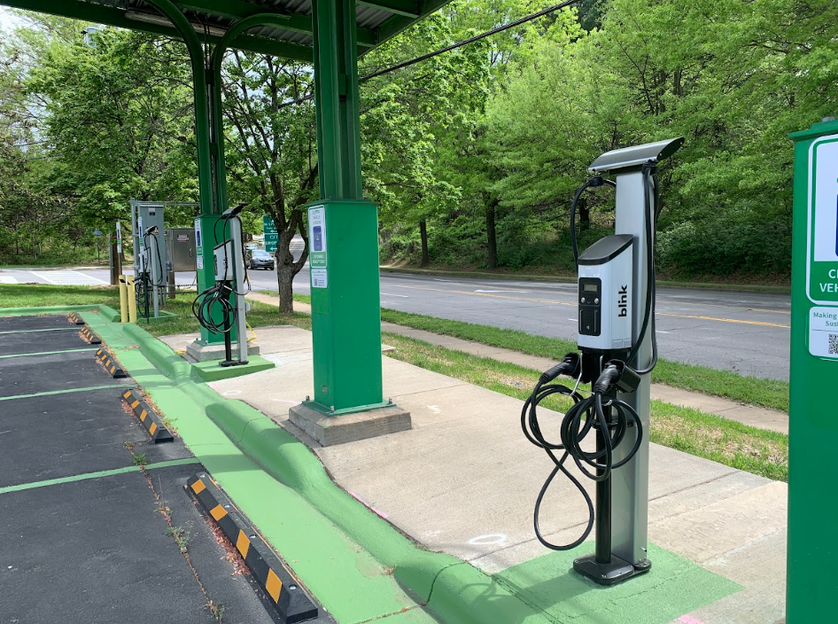 EV charging stations at a completed commercial installation